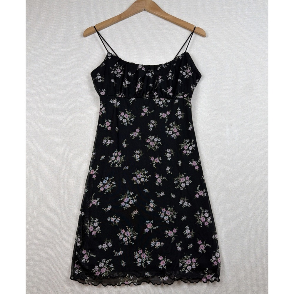 No Comment Floral Babydoll Whimsygoth Slip Dress Size Junior Large Black Y2K